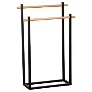 Black Towel Rack with 2 Bamboo Bars