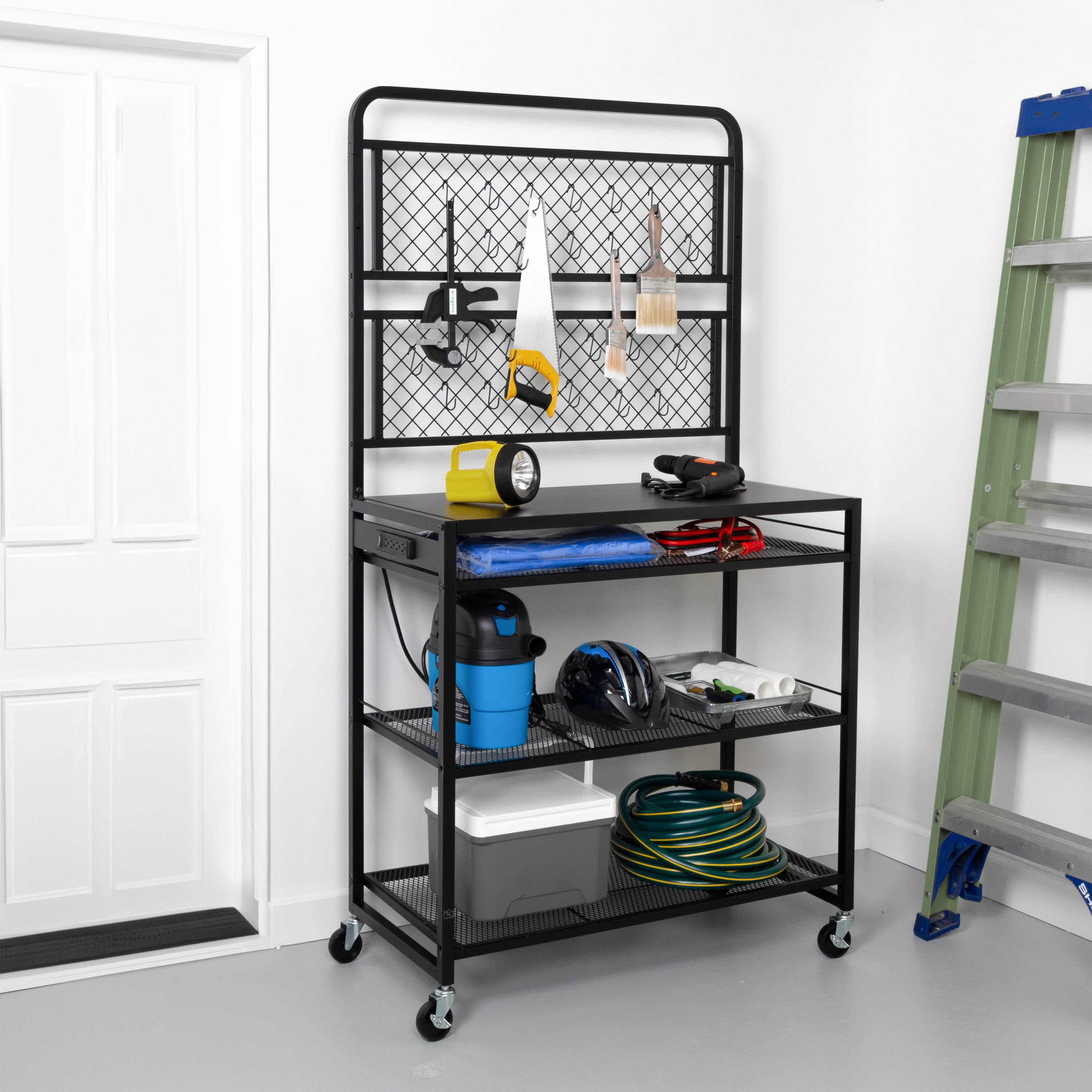Steel Garage Storage Workstation with Power Outlets - Black - Image 2