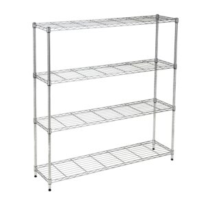 Steel 4-Tier Slim Profile Wide Shelving Unit - Chrome