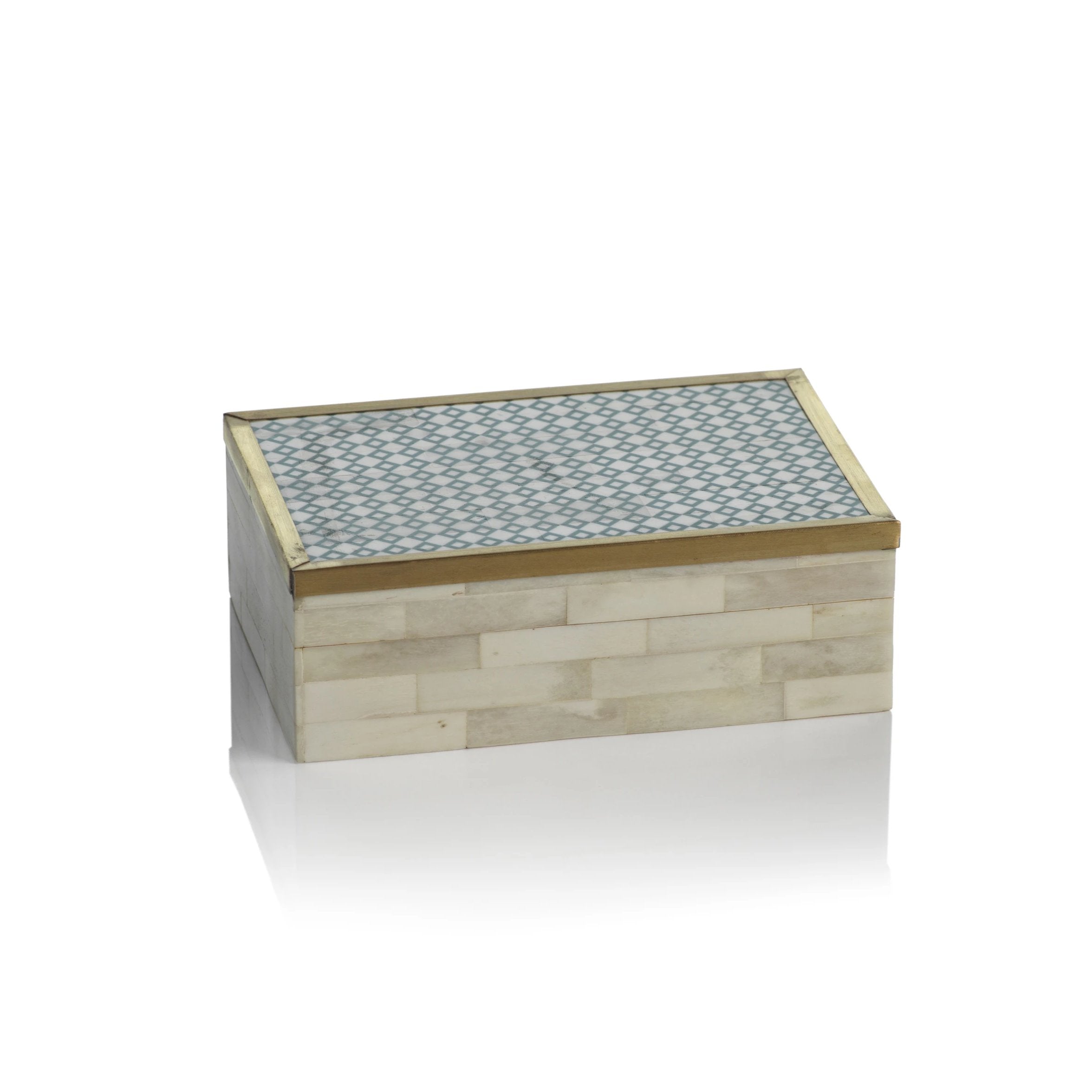 White Bone & Brass Storage Box with Printed Pattern - Image 2