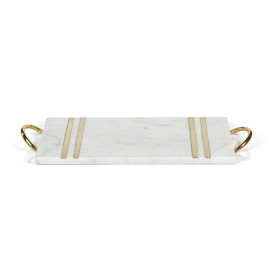 Rectangular Marble Serving Tray with Brass Handles - Image 2