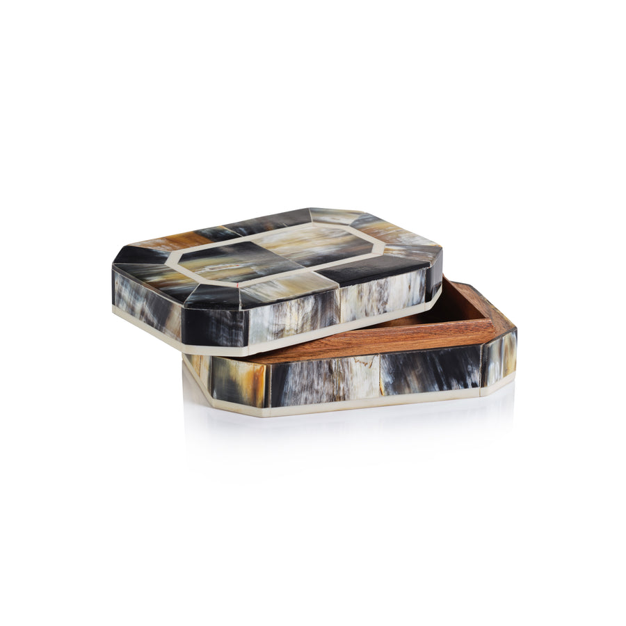 Black Horn Storage Box with Ivory Trim - Image 3