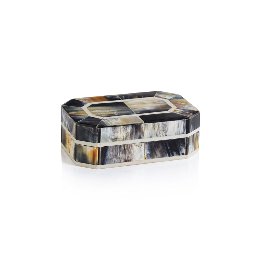 Black Horn Storage Box with Ivory Trim - Image 2