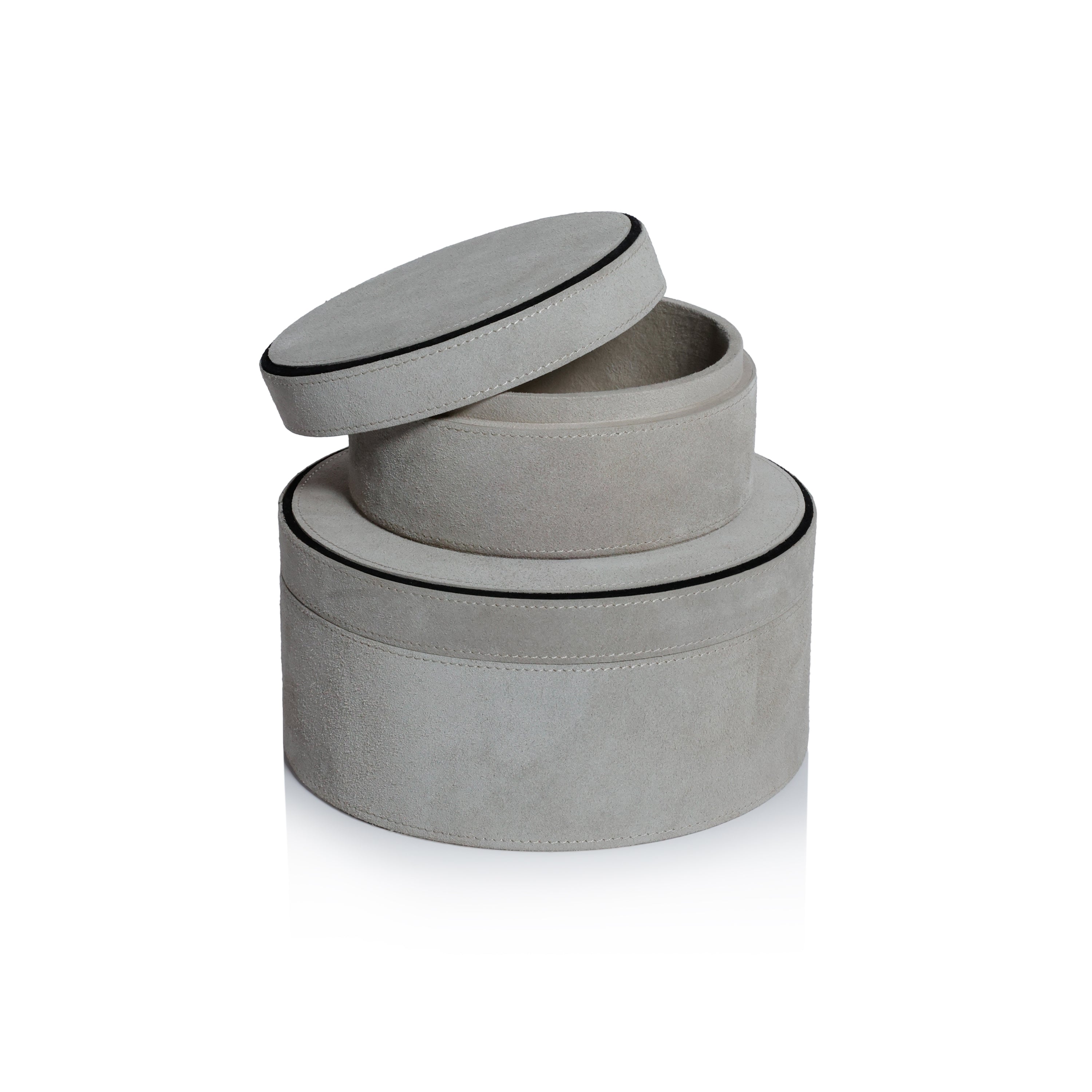 Suede Leather Round Storage Box - Image 5