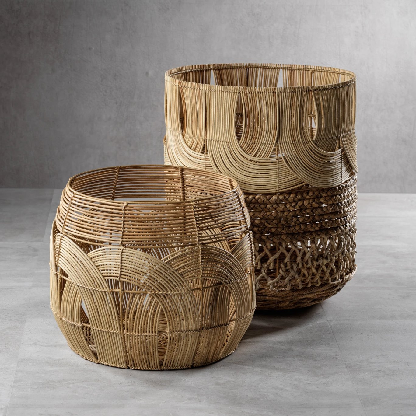 Rattan & Water Hyacinth Storage Basket - Image 2