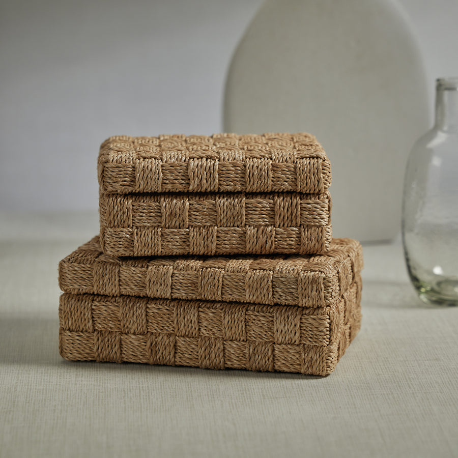 Natural Abaca Rope Hinged Storage Box with Suede Interior - Image 2