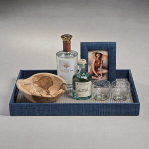 Navy Blue Houndstooth Raffia Tray
