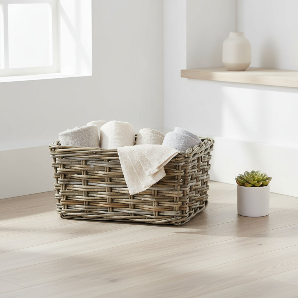 Rectangular Grey Rattan Pantry Basket Large